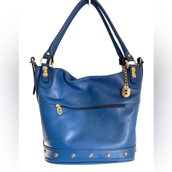 Marino Orlandi Blue Tote Bag with Gold Accents - Picture 2 of 16